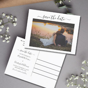 Hochzeits-Foto-Kalligrafie Budget Save the Date Ankündigungspostkarte
