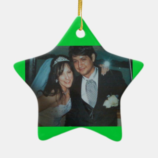 Hochzeits-Foto Ordimant für Ihr erstes Weihnachten Keramik Ornament (Hinten)