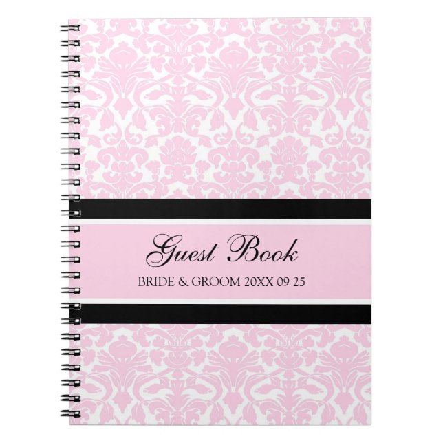 Hochzeits-Gast-Buch-Rosa-Damast-Notizbuch Notizblock (Vorderseite)