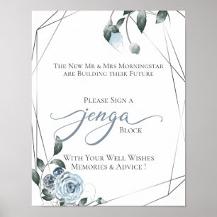 Hochzeits Gästebuch Jenga Staubblau Florales Schil