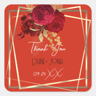 Hochzeits-Geschenk-Dankeschön mit rotem floralen G Quadratischer Aufkleber