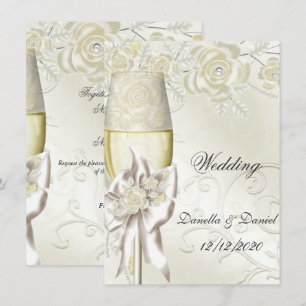 Hochzeits-Gold-Cream-Perlen-Blumen-Rosen 2 Einladung