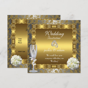 Hochzeits-Gold-Silber-Weiß-Antiquität-Florale-Ring Einladung