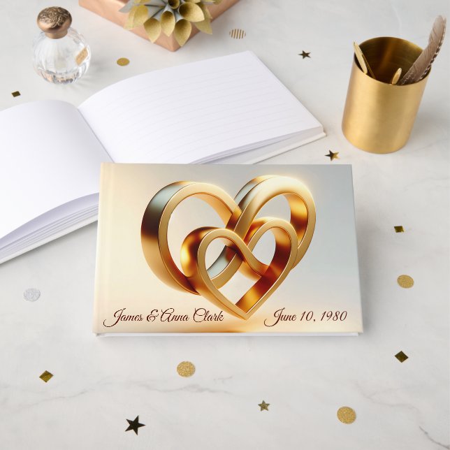 Hochzeits Infinity und Gold Herz Symbol Gästebuch (Vorderseite Offen)