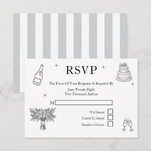 Hochzeits-Launen-Doodle grau und weiß RSVP Karte