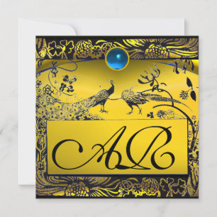 Hochzeits-Liebesvögel-Monogramm schwarz gelber Top Ankündigung