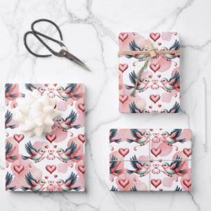 Hochzeits-Liebesvögel-Muster gekachelt Geschenkpapier Set