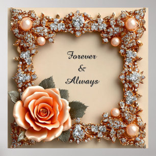 Hochzeits Luxus Gold Pfirsich Rose Diamanten Perle Poster