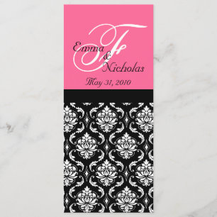 Hochzeits-Menü kardiert Pink-Monogramm-Damast Menükarte