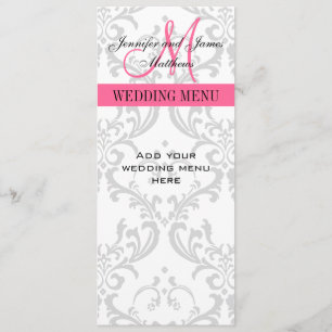 Hochzeits-Menükarten Damast Monogramm Rosa Weiß Menükarte