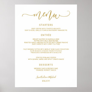 Hochzeits-Menüschild - Federnde Kalligrafie (Gold) Poster