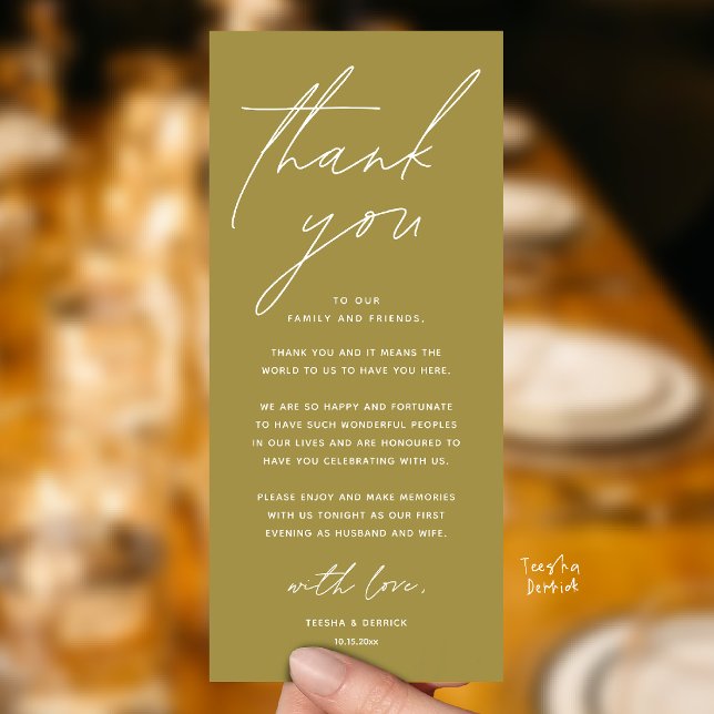 Hochzeits-Minimalist-Hochzeits-Dankeskarten Programm (Wedding Minimalist Wedding Dinner Brunch Lunch Reception Thank You Card in Yellow Gold)