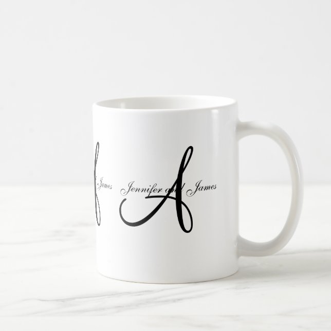 Hochzeits-Monogramm A u. Namen-Schwarz-weiße Tasse (Rechts)