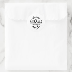 Hochzeits-Monogramm-Name Herz Schwarz Weiß Danke Runder Aufkleber