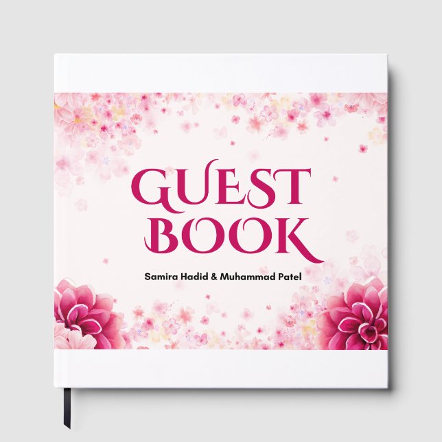 Hochzeits-Monogramm-Plakat – Rosa florale Initiale Gästebuch (Vorderseite)