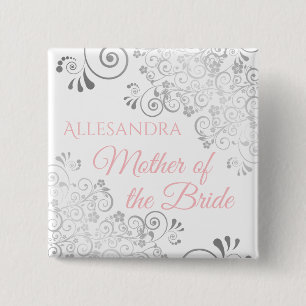 Hochzeits-Mutter-der-Braut-Namensschild Rosa & Gra Button