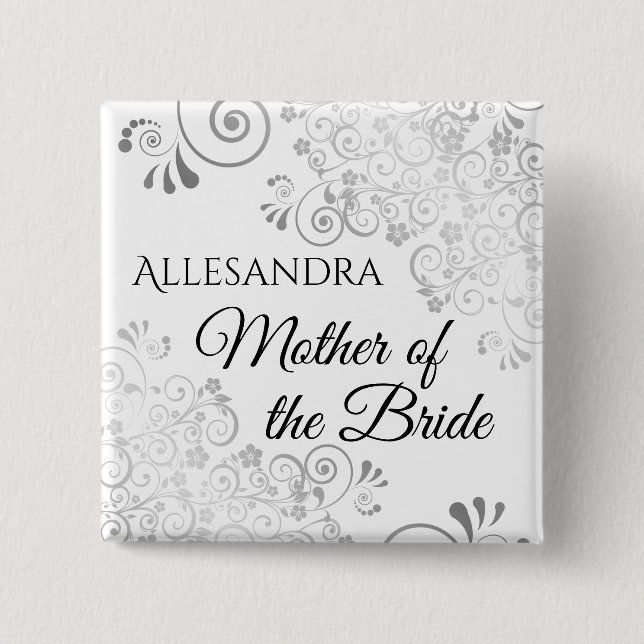 Hochzeits-Name-Tag Mutter der Braut Silber Button (Vorderseite)