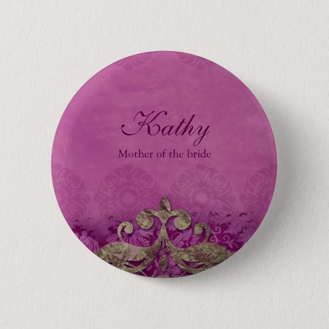 Hochzeits-Namensschild-Knopf-Antikeverdigris-Rosa Button (Vorderseite)
