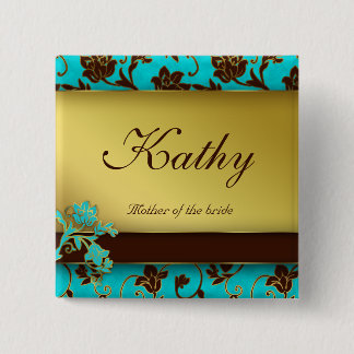 Hochzeits-Namensschild-Knopf-Goldblumen-BB 2 Button