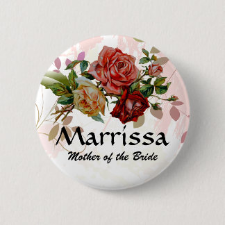 Hochzeits-Partynamen-Knopf Rose mit Blumen Button