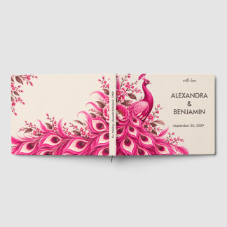 Hochzeits-Pfau Botanisch | Pink Couture Gästebuch
