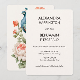 Hochzeits-Pfau Botanisch Vintage-Blumenkunst Einladung