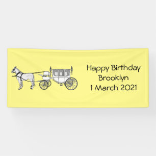 Hochzeits-Pferd-und-Kutsche-Cartoon-Illustration Banner