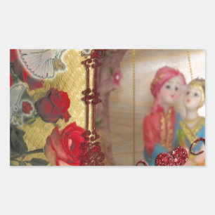 Hochzeits-Puppen-Porträt Grafik-Kunst-Druck Rechteckiger Aufkleber