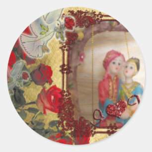 Hochzeits-Puppen-Porträt Grafik-Kunst-Druck Runder Aufkleber