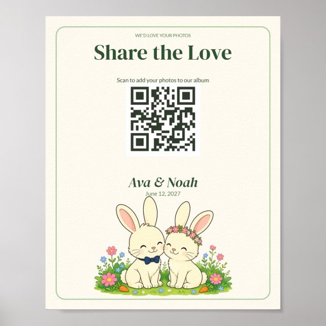 Hochzeits-QR-Code-Schild im Hasengarten Poster (Vorne)