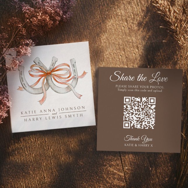 Hochzeits-QR-Code teilt Liebe orangefarbenes Band  Begleitkarte (Von Creator hochgeladen)