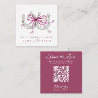 Hochzeits-QR Liebe teilen rosa Band Hufeisen Kunst Begleitkarte