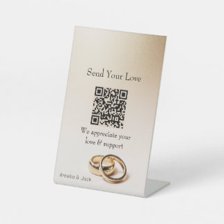 Hochzeits-QR-Podest-Schild – Elegante goldene Ring Sockelschild
