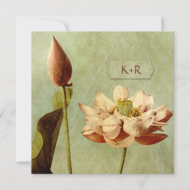 Hochzeits-Quadrat Etude de Fleurs Vintage Einladung (Vorderseite)