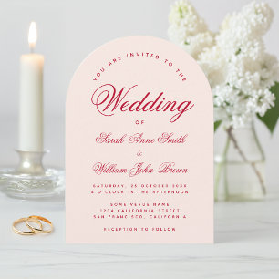 Hochzeits-Rosa-Bogen-Rote-Schrift-Einfache Kalligr Einladung