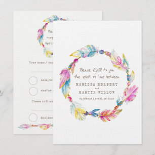Hochzeits-RSVP Boho-Feder einheimischer Tribal-Kra Einladung