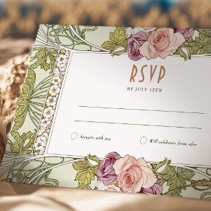 Hochzeits-RSVP-Einlage Rose im Stil des Art Nouvea Einladung