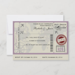 Hochzeits-RSVP-Flugticket RSVP Karte