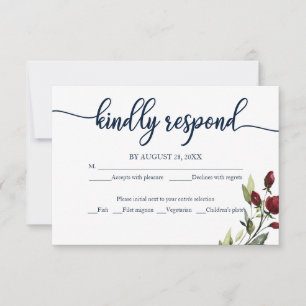 Hochzeits-RSVP-Karte Burgunderrot Navy Blau Floral RSVP Karte