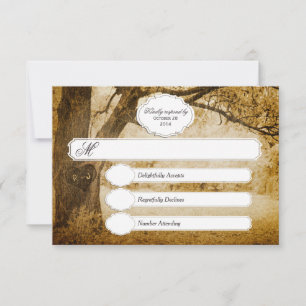 Hochzeits-RSvp mit Baum-Schnitzerei im Vintage-Sti RSVP Karte