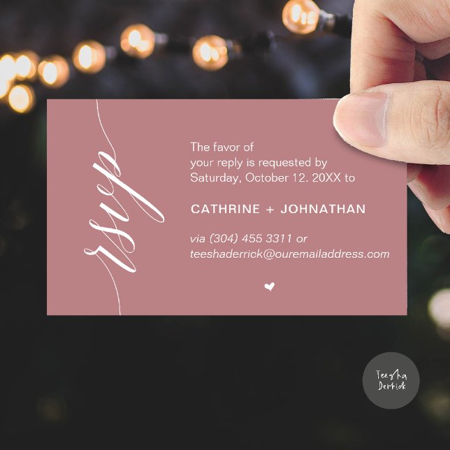 Hochzeits-RSVP per SMS oder E-Mail, Erinnerung Begleitkarte (Wedding RSVP via Text Message, Phone  or Email, Reminder Enclosure Card in dusty rose pink)