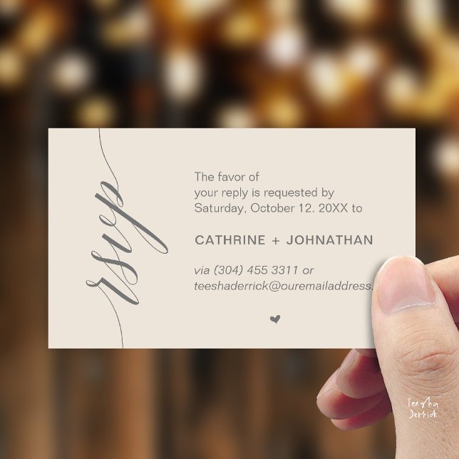 Hochzeits-RSVP per SMS oder E-Mail, Erinnerung Begleitkarte (Wedding RSVP via Text Message, Phone  or Email, Reminder Enclosure Card in cream and grey)