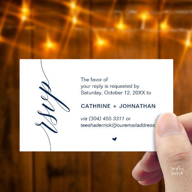 Hochzeits-RSVP per Textnachricht oder E-Mail, Erin Begleitkarte (Wedding RSVP via Text Message, Phone  or Email, Reminder Enclosure Card in Navy Blue)