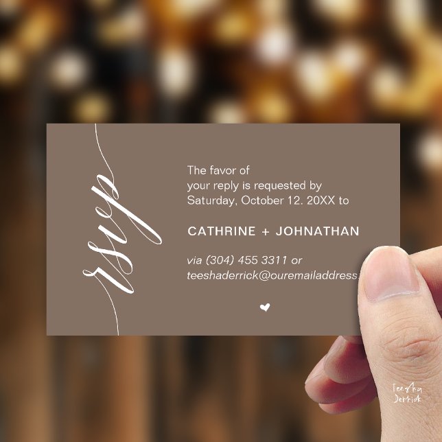 Hochzeits-RSVP per Textnachricht oder E-Mail, Erin Begleitkarte (Wedding RSVP via Text Message, Phone  or Email, Reminder Enclosure Card in taupe Brown)