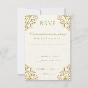 Hochzeits-RSVP-Postkarte - Nadine (Gold) auf Ecru RSVP Karte