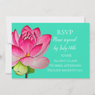Hochzeits-RSVP rosa Lotus-Wasserfarben-Kunst-Blume Einladung
