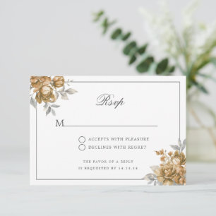 Hochzeits-RSVP-Script Gold Natürliche Rustikale Bl RSVP Karte