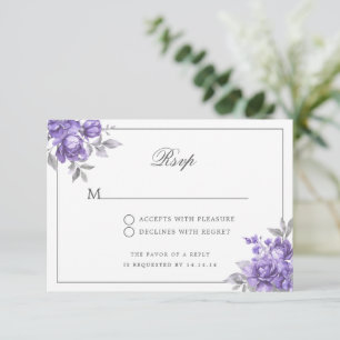 Hochzeits-RSVP-Script Purple Rustic Floral RSVP Karte