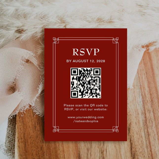 Hochzeits-RSVP und QR-Code | Rot Begleitkarte (Von Creator hochgeladen)
