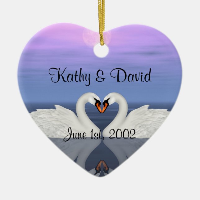 Hochzeits-Schwäne Keramikornament (Vorne)